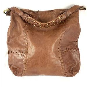 Vintage Brown Leather Studded Sabina New York Large Tote Hobo Shoulder Bag 16x14